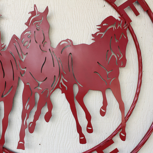 WELCOME RUNNING HORSES RUSTIC RED METAL WALL ART SIGN WESTERN HOME DECOR HANDMADE NEW #EH12719