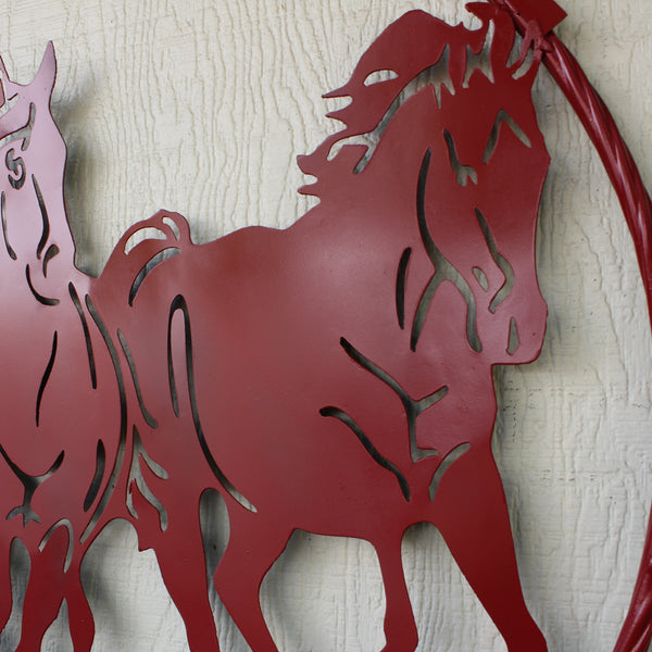 WELCOME RUNNING HORSES RUSTIC RED METAL WALL ART SIGN WESTERN HOME DECOR HANDMADE NEW #EH12719