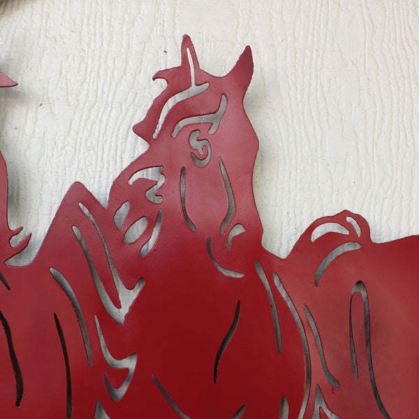 WELCOME RUNNING HORSES RUSTIC RED METAL WALL ART SIGN WESTERN HOME DECOR HANDMADE NEW #EH12719