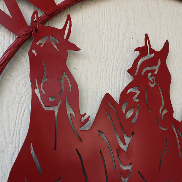 WELCOME RUNNING HORSES RUSTIC RED METAL WALL ART SIGN WESTERN HOME DECOR HANDMADE NEW #EH12719