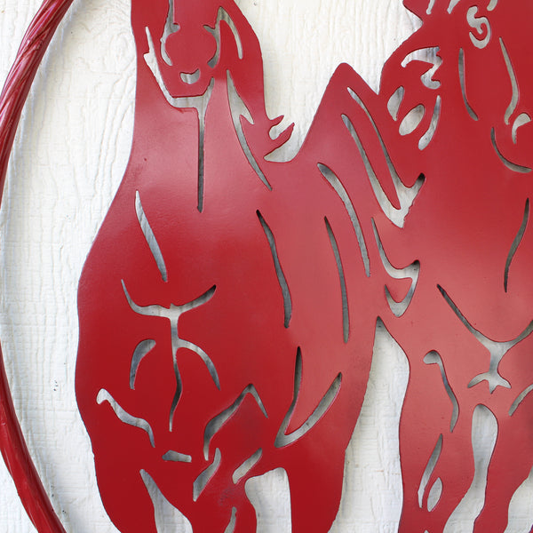 WELCOME RUNNING HORSES RUSTIC RED METAL WALL ART SIGN WESTERN HOME DECOR HANDMADE NEW #EH12719