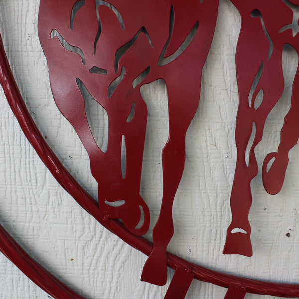 WELCOME RUNNING HORSES RUSTIC RED METAL WALL ART SIGN WESTERN HOME DECOR HANDMADE NEW #EH12719