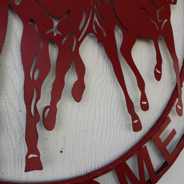 WELCOME RUNNING HORSES RUSTIC RED METAL WALL ART SIGN WESTERN HOME DECOR HANDMADE NEW #EH12719