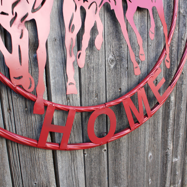 WELCOME RUNNING HORSES RUSTIC RED METAL WALL ART SIGN WESTERN HOME DECOR HANDMADE NEW #EH12719