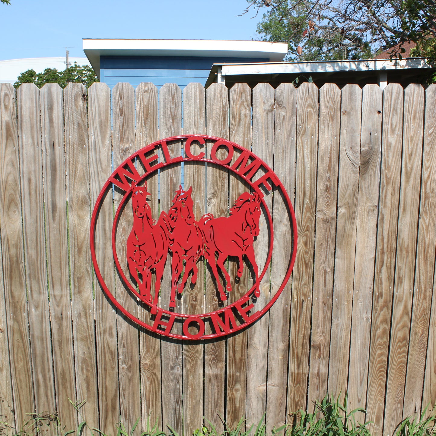 WELCOME RUNNING HORSES RUSTIC RED METAL WALL ART SIGN WESTERN HOME DECOR HANDMADE NEW #EH12719