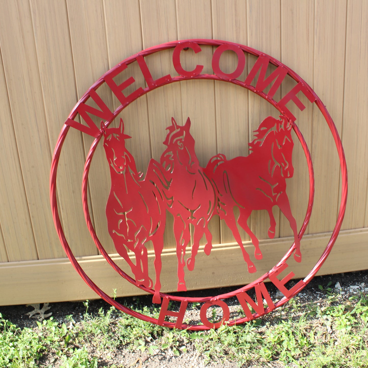 WELCOME RUNNING HORSES RUSTIC RED METAL WALL ART SIGN WESTERN HOME DECOR HANDMADE NEW #EH12719
