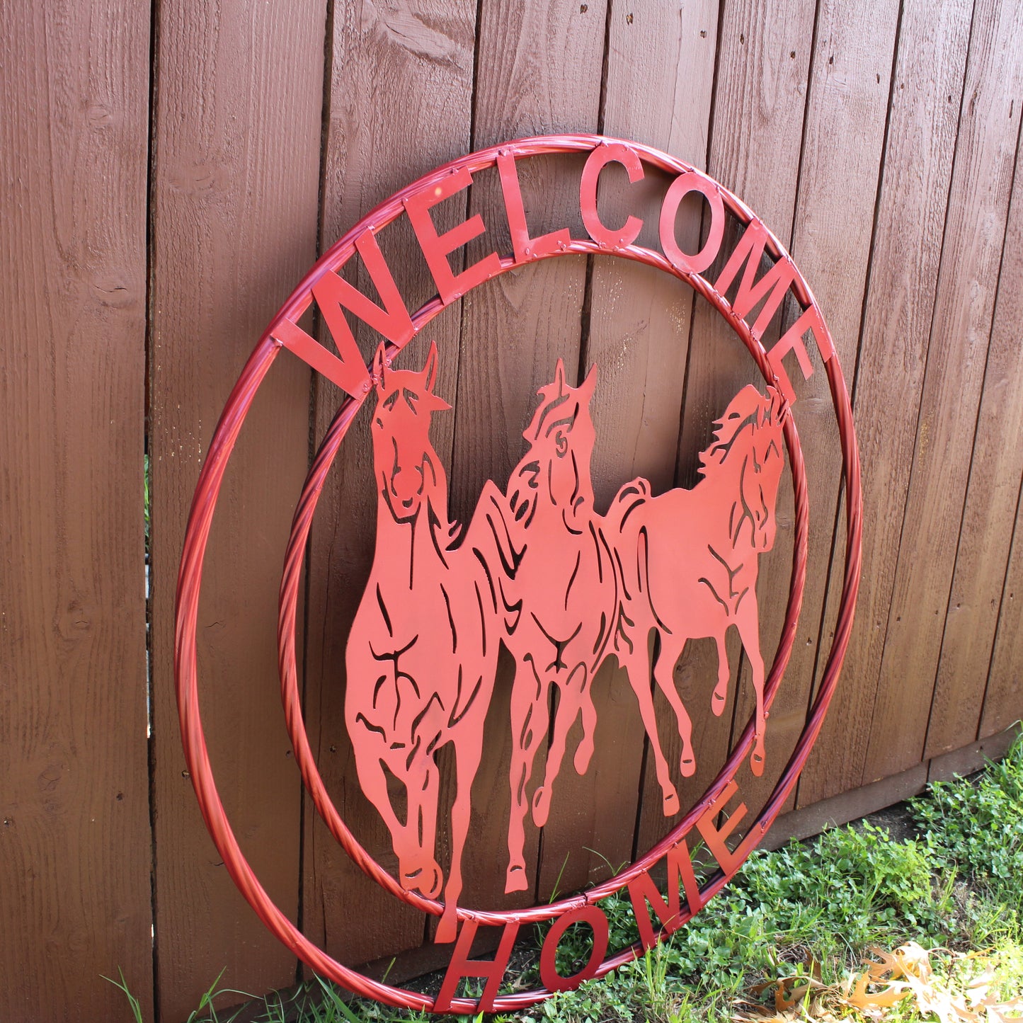 WELCOME RUNNING HORSES RUSTIC RED METAL WALL ART SIGN WESTERN HOME DECOR HANDMADE NEW #EH12719