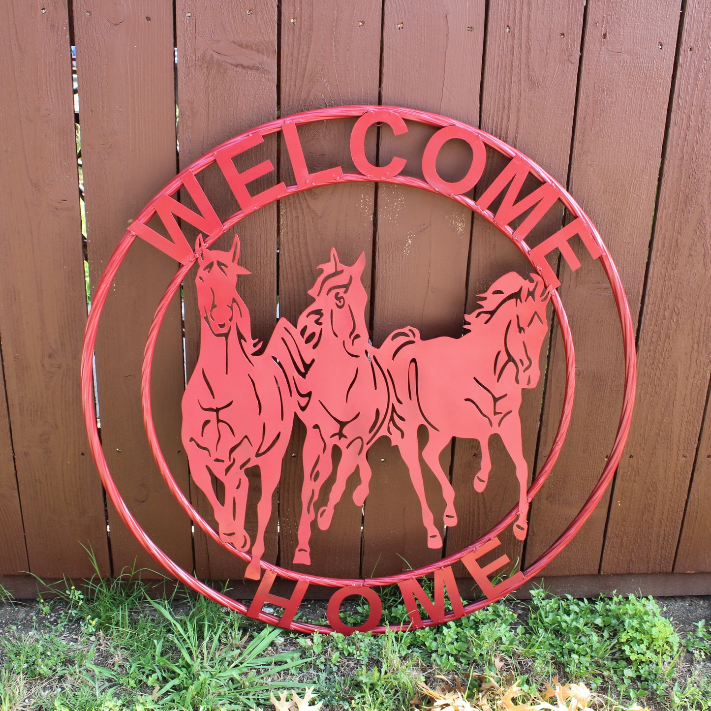WELCOME RUNNING HORSES RUSTIC RED METAL WALL ART SIGN WESTERN HOME DECOR HANDMADE NEW #EH12719