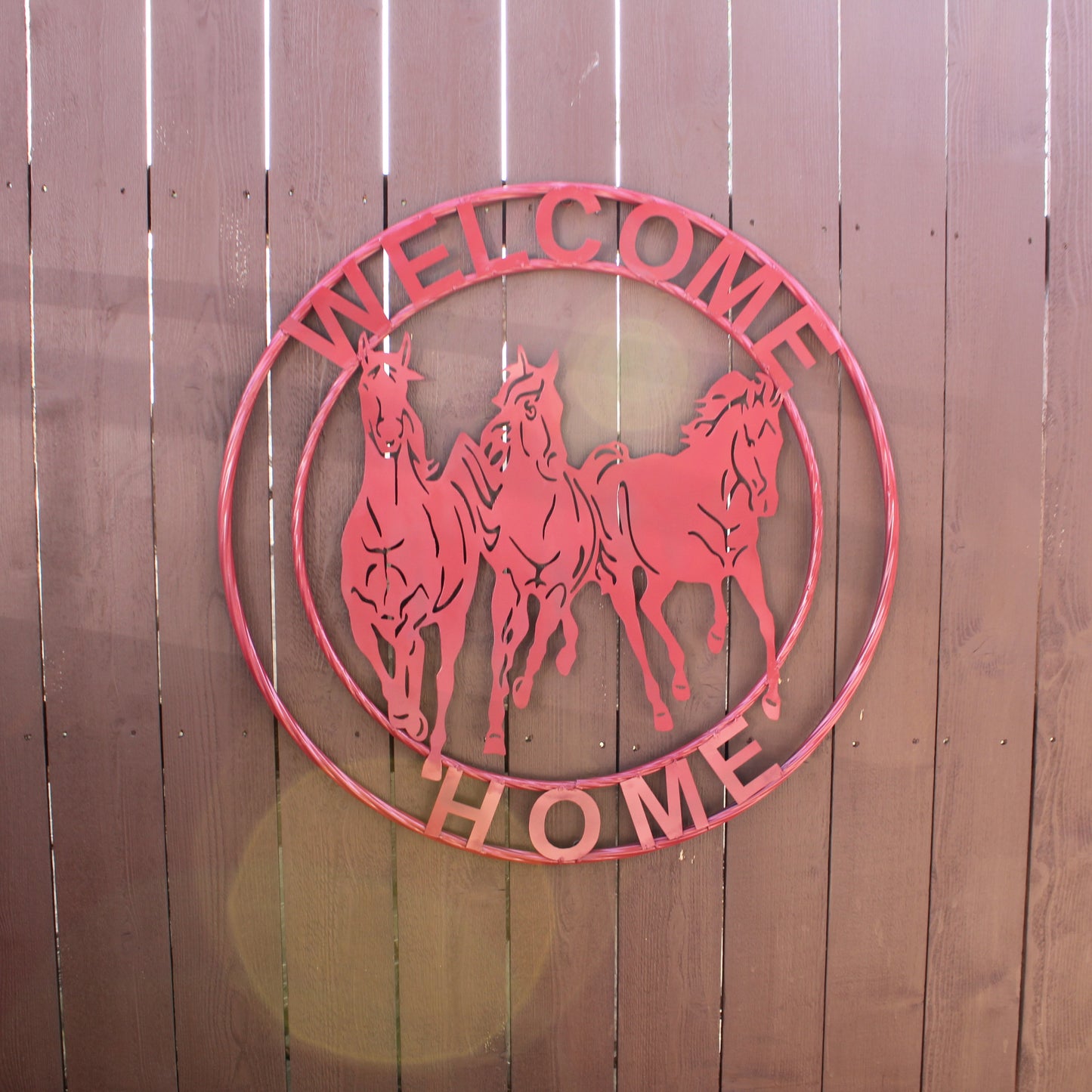 WELCOME RUNNING HORSES RUSTIC RED METAL WALL ART SIGN WESTERN HOME DECOR HANDMADE NEW #EH12719