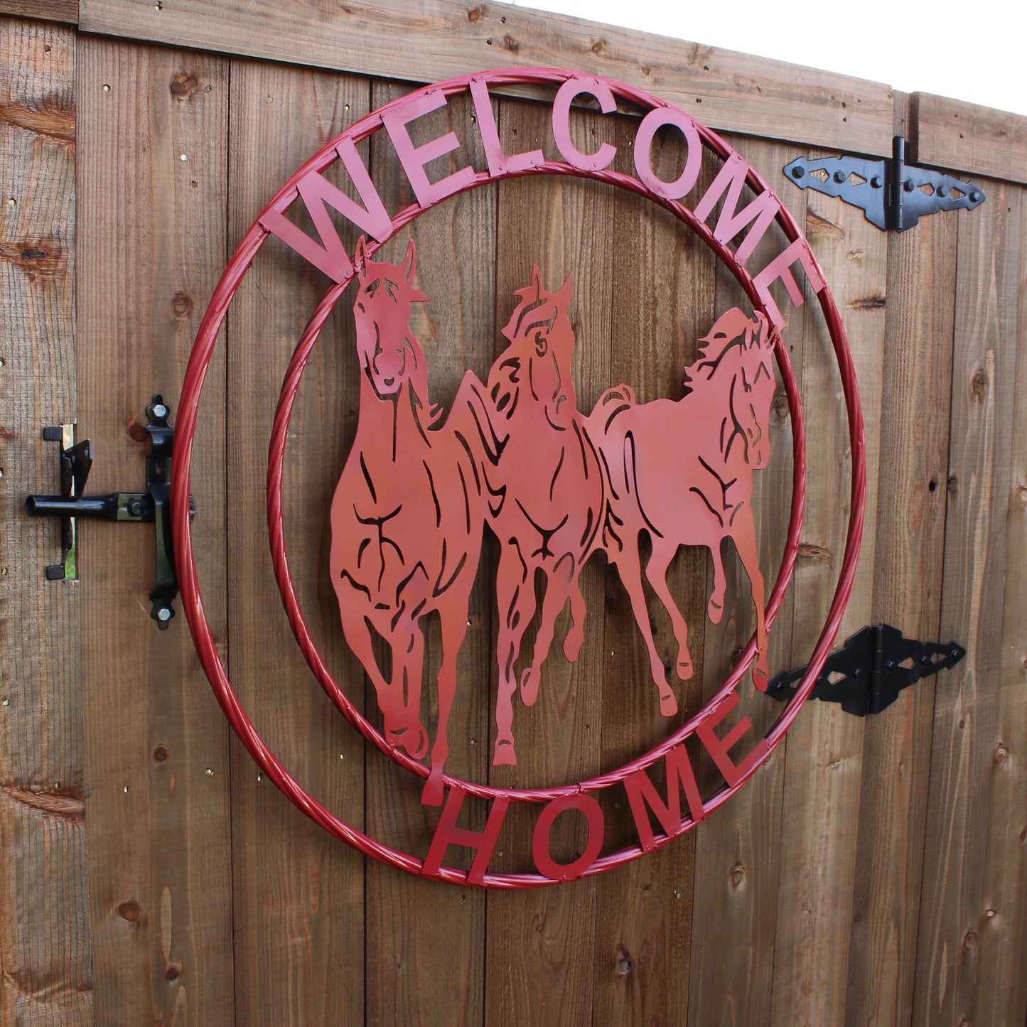 WELCOME RUNNING HORSES RUSTIC RED METAL WALL ART SIGN WESTERN HOME DECOR HANDMADE NEW #EH12719