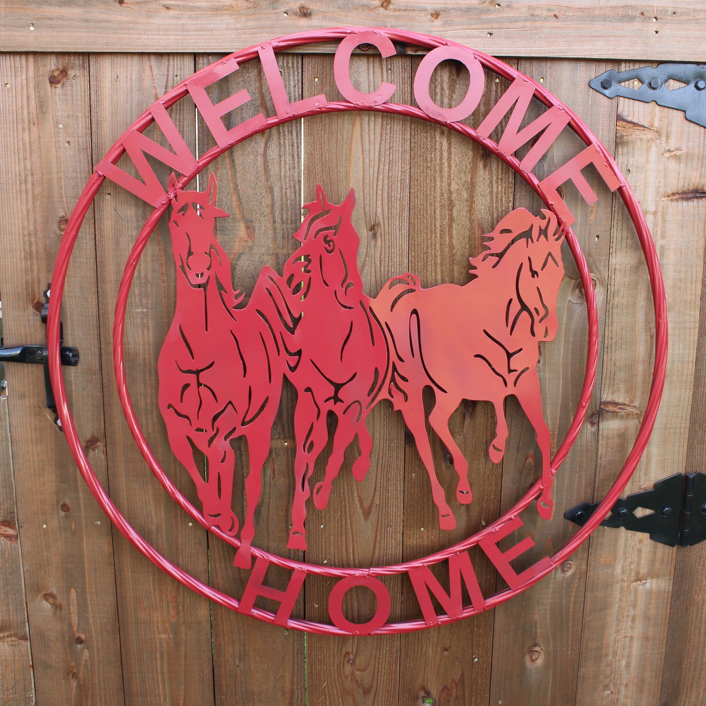WELCOME RUNNING HORSES RUSTIC RED METAL WALL ART SIGN WESTERN HOME DECOR HANDMADE NEW #EH12719