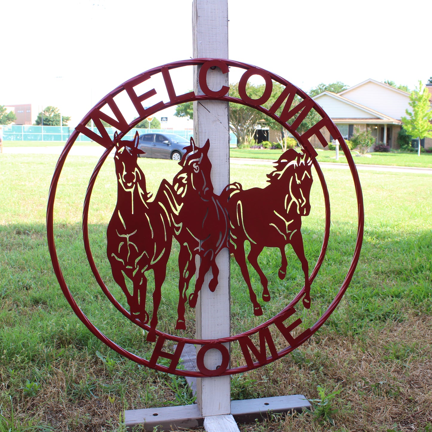 WELCOME RUNNING HORSES RUSTIC RED METAL WALL ART SIGN WESTERN HOME DECOR HANDMADE NEW #EH12719