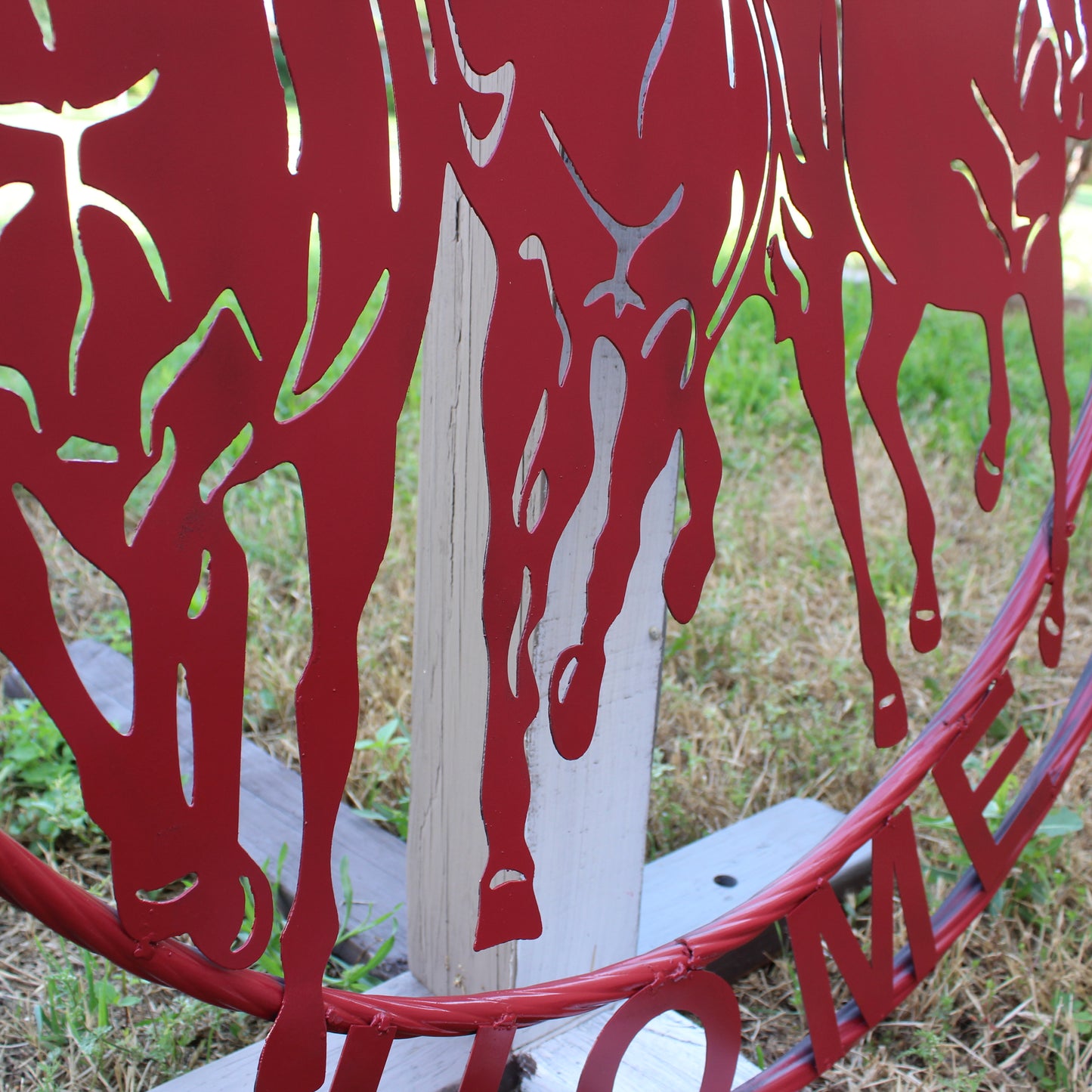 WELCOME RUNNING HORSES RUSTIC RED METAL WALL ART SIGN WESTERN HOME DECOR HANDMADE NEW #EH12719