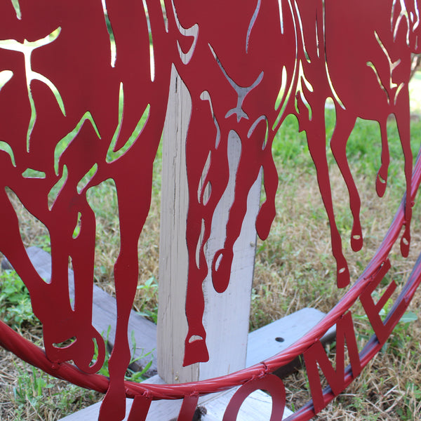 WELCOME RUNNING HORSES RUSTIC RED METAL WALL ART SIGN WESTERN HOME DECOR HANDMADE NEW #EH12719