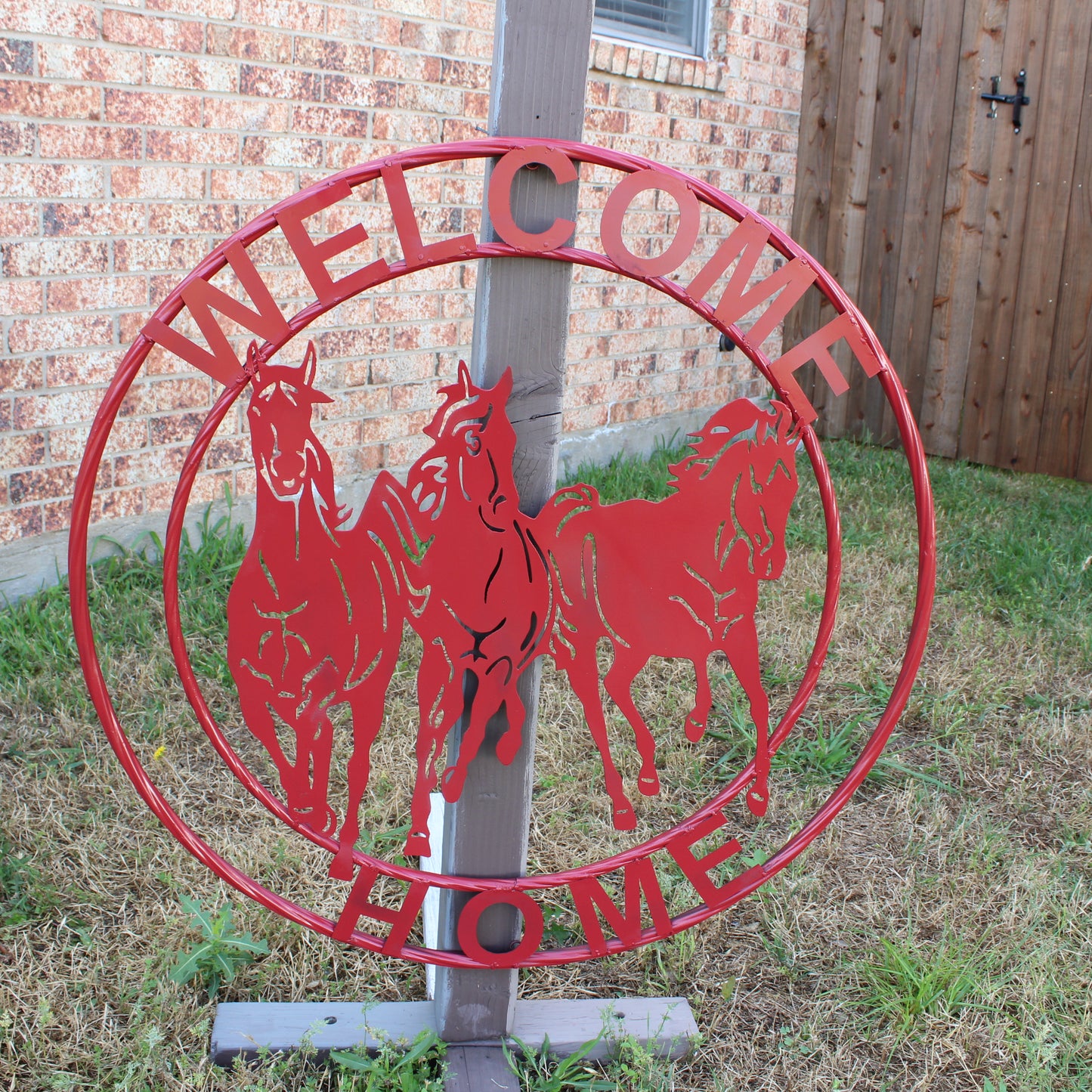 WELCOME RUNNING HORSES RUSTIC RED METAL WALL ART SIGN WESTERN HOME DECOR HANDMADE NEW #EH12719
