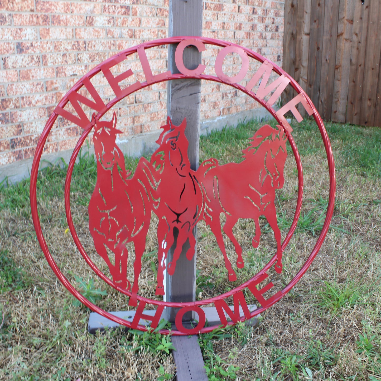 WELCOME RUNNING HORSES RUSTIC RED METAL WALL ART SIGN WESTERN HOME DECOR HANDMADE NEW #EH12719