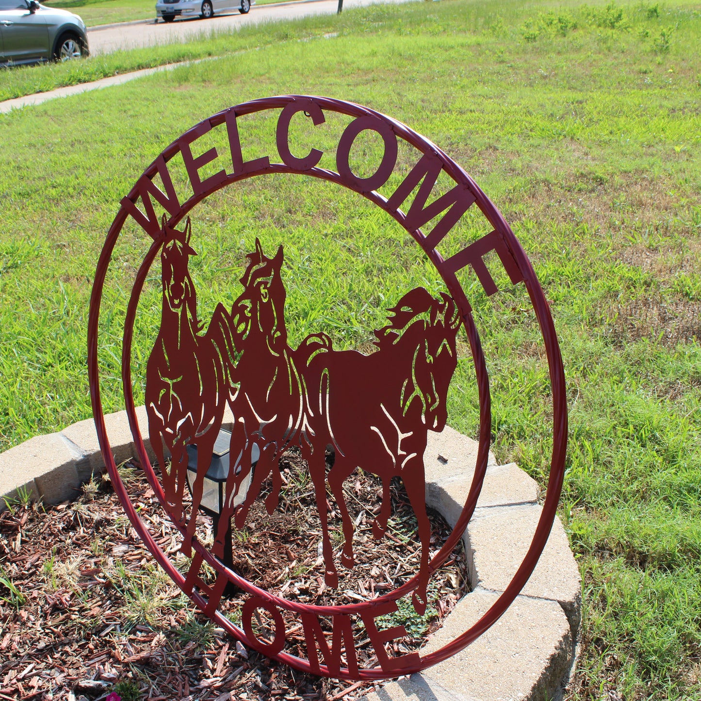 WELCOME RUNNING HORSES RUSTIC RED METAL WALL ART SIGN WESTERN HOME DECOR HANDMADE NEW #EH12719
