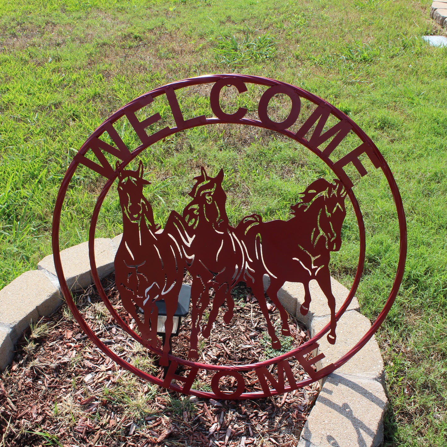WELCOME RUNNING HORSES RUSTIC RED METAL WALL ART SIGN WESTERN HOME DECOR HANDMADE NEW #EH12719