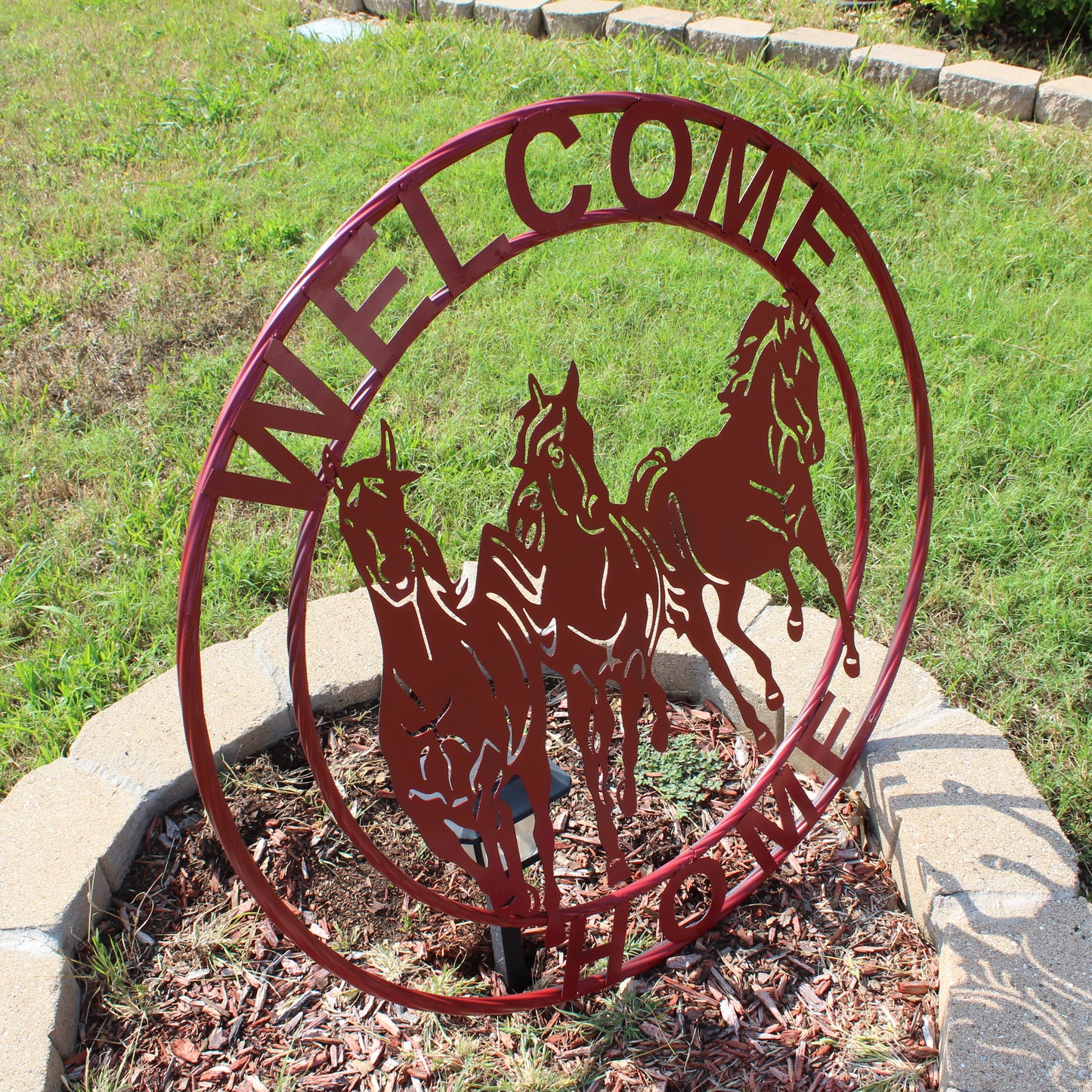 WELCOME RUNNING HORSES RUSTIC RED METAL WALL ART SIGN WESTERN HOME DECOR HANDMADE NEW #EH12719