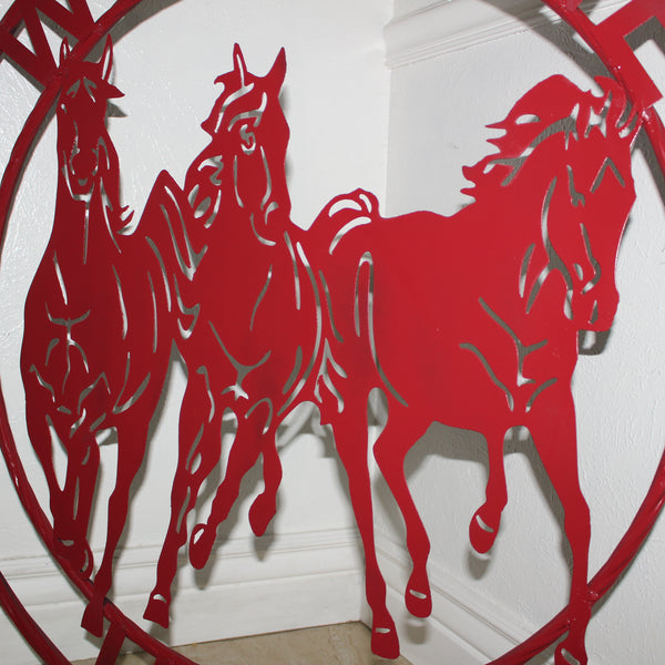 WELCOME RUNNING HORSES RUSTIC RED METAL WALL ART SIGN WESTERN HOME DECOR HANDMADE NEW #EH12719