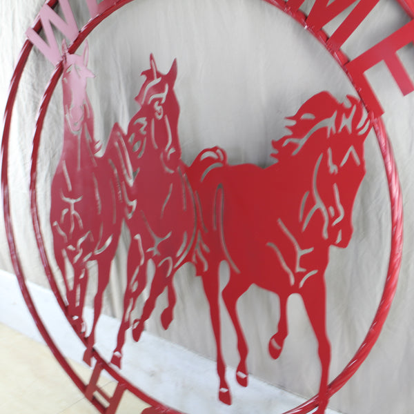 WELCOME RUNNING HORSES RUSTIC RED METAL WALL ART SIGN WESTERN HOME DECOR HANDMADE NEW #EH12719