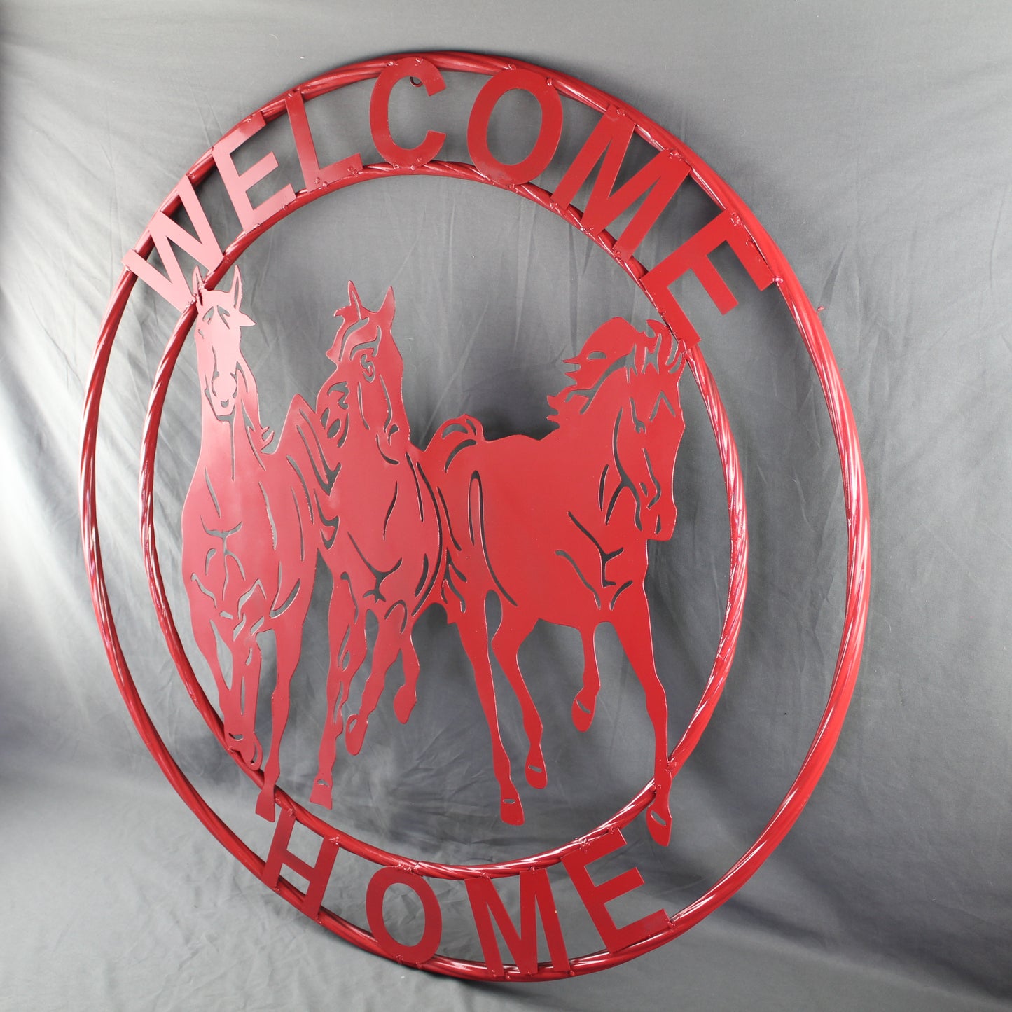 WELCOME RUNNING HORSES RUSTIC RED METAL WALL ART SIGN WESTERN HOME DECOR HANDMADE NEW #EH12719