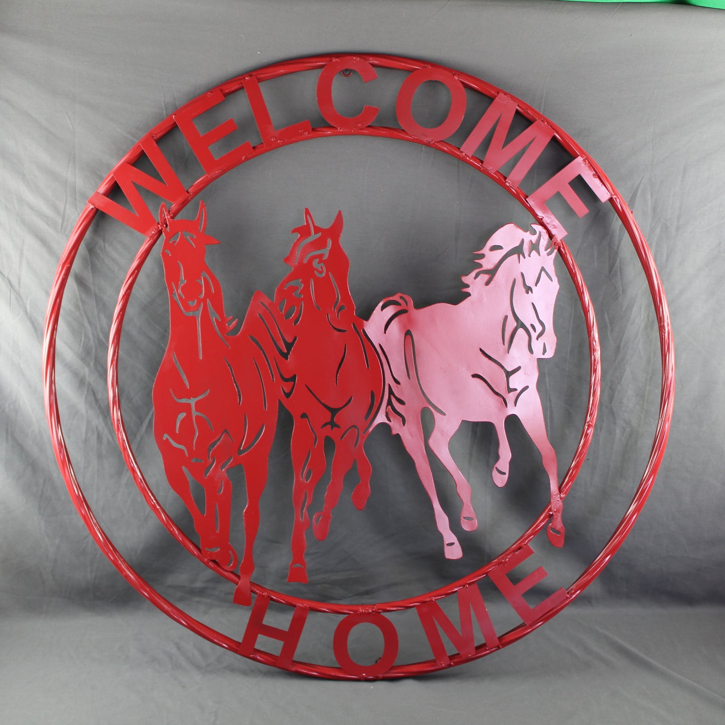 WELCOME RUNNING HORSES RUSTIC RED METAL WALL ART SIGN WESTERN HOME DECOR HANDMADE NEW #EH12719