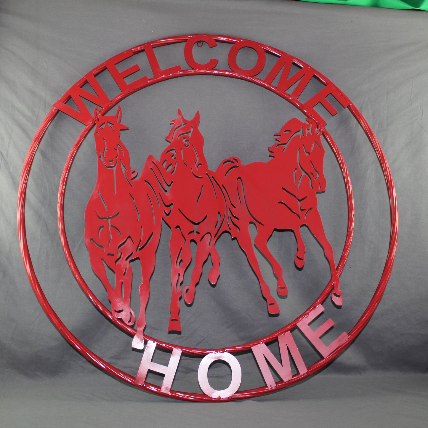 WELCOME RUNNING HORSES RUSTIC RED METAL WALL ART SIGN WESTERN HOME DECOR HANDMADE NEW #EH12719