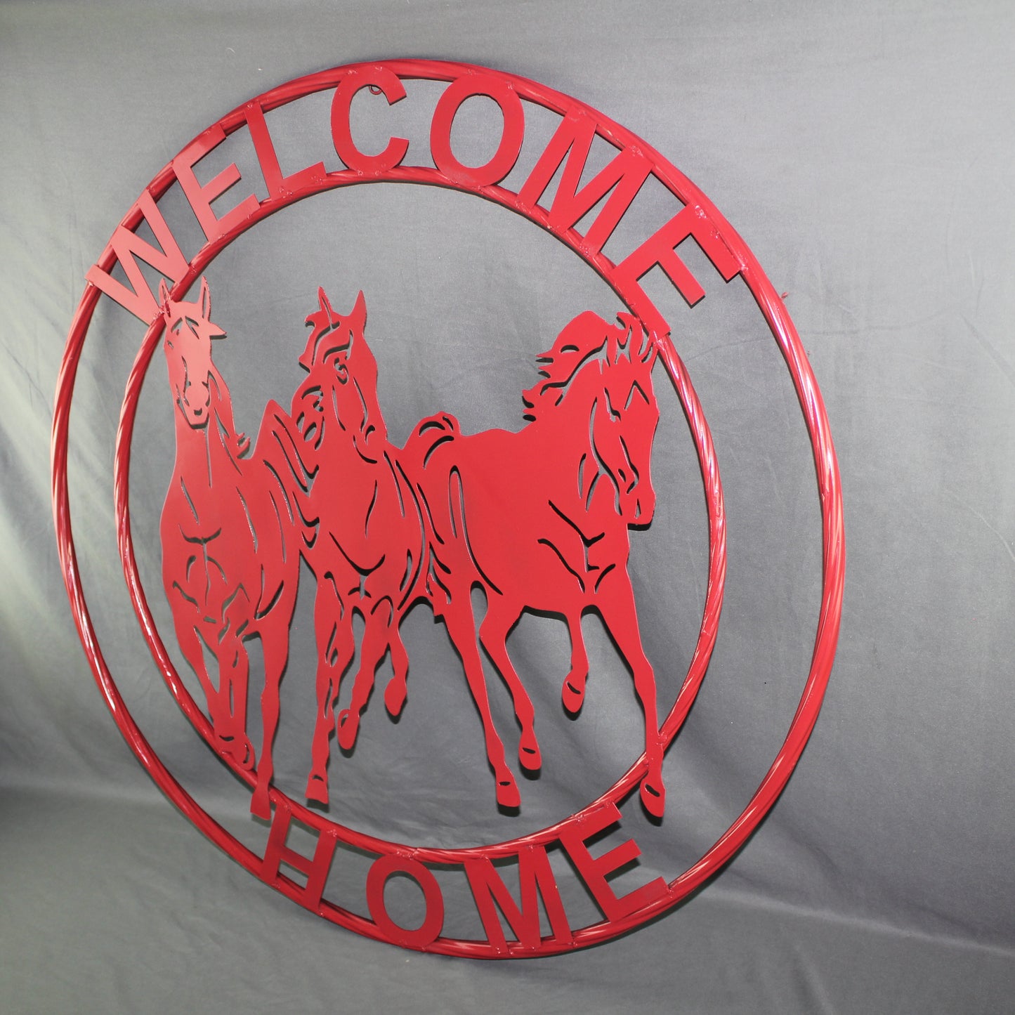 WELCOME RUNNING HORSES RUSTIC RED METAL WALL ART SIGN WESTERN HOME DECOR HANDMADE NEW #EH12719