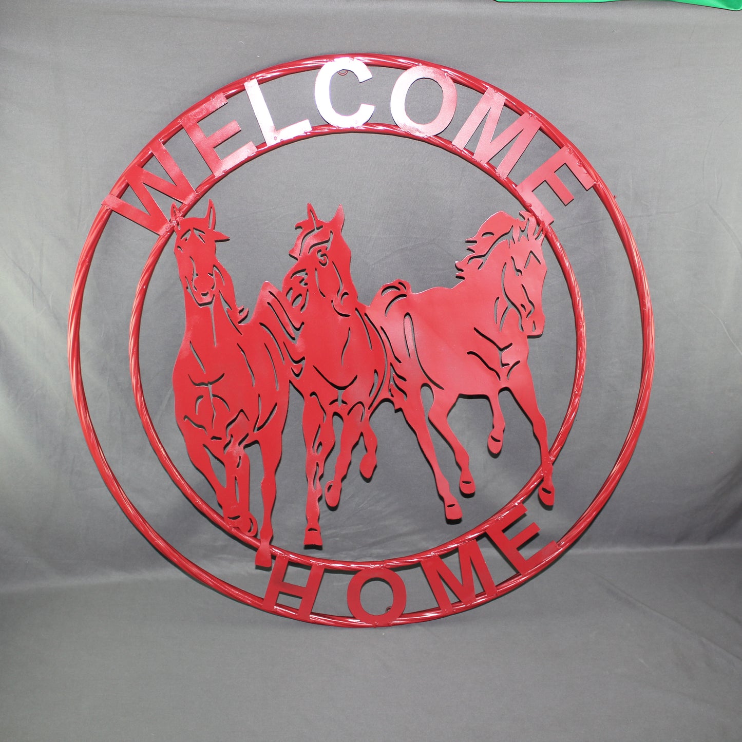 WELCOME RUNNING HORSES RUSTIC RED METAL WALL ART SIGN WESTERN HOME DECOR HANDMADE NEW #EH12719