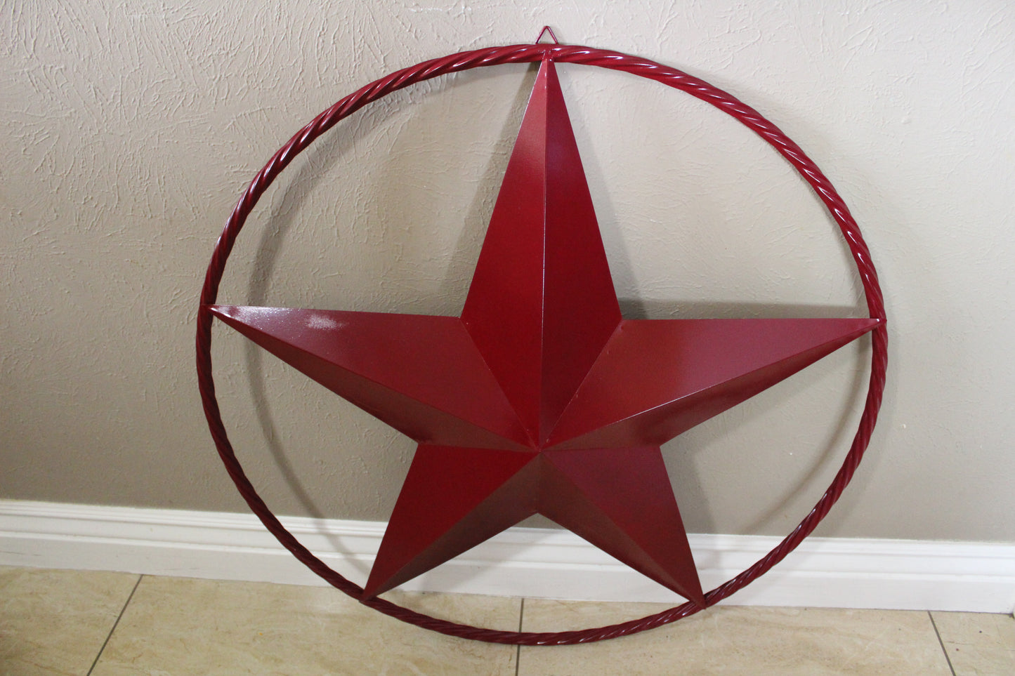 RED HERITAGE BRICK RED STAR BARN STAR METAL LONE STAR TWISTED ROPE RING WESTERN HOME DECOR HANDMADE NEW #EH10751