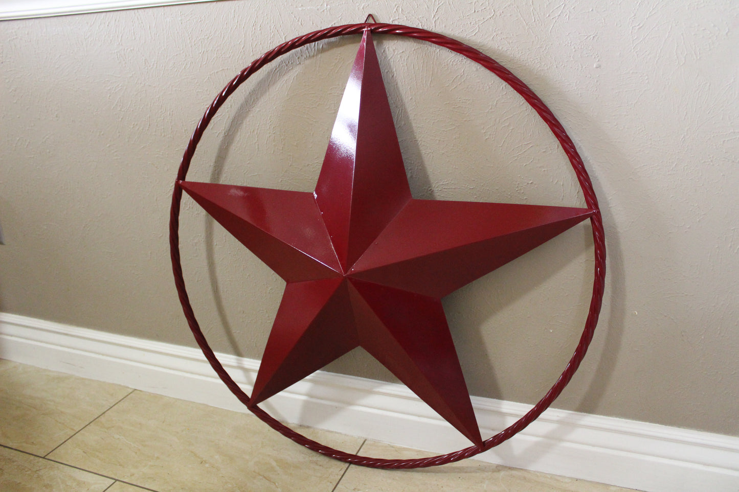 RED HERITAGE BRICK RED STAR BARN STAR METAL LONE STAR TWISTED ROPE RING WESTERN HOME DECOR HANDMADE NEW #EH10751