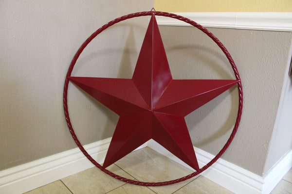 RED HERITAGE BRICK RED STAR BARN STAR METAL LONE STAR TWISTED ROPE RING WESTERN HOME DECOR HANDMADE NEW #EH10751