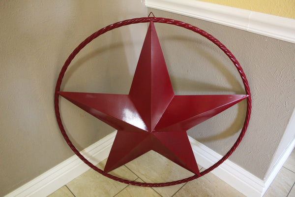 RED HERITAGE BRICK RED STAR BARN STAR METAL LONE STAR TWISTED ROPE RING WESTERN HOME DECOR HANDMADE NEW #EH10751