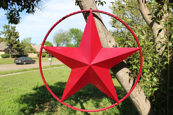 RED HERITAGE BRICK RED STAR BARN STAR METAL LONE STAR TWISTED ROPE RING WESTERN HOME DECOR HANDMADE NEW #EH10751