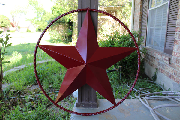 RED HERITAGE BRICK RED STAR BARN STAR METAL LONE STAR TWISTED ROPE RING WESTERN HOME DECOR HANDMADE NEW #EH10751