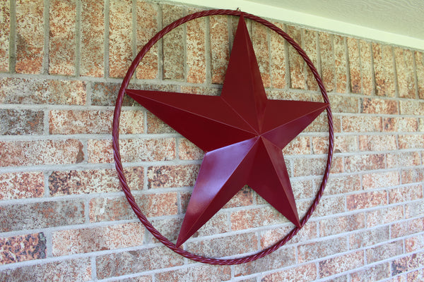 RED HERITAGE BRICK RED STAR BARN STAR METAL LONE STAR TWISTED ROPE RING WESTERN HOME DECOR HANDMADE NEW #EH10751