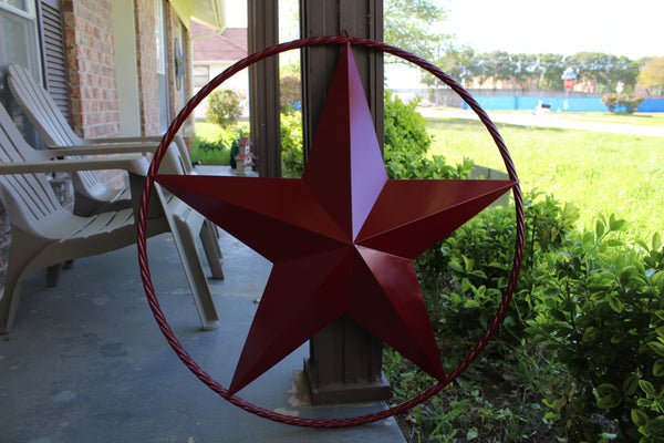 RED HERITAGE BRICK RED STAR BARN STAR METAL LONE STAR TWISTED ROPE RING WESTERN HOME DECOR HANDMADE NEW #EH10751