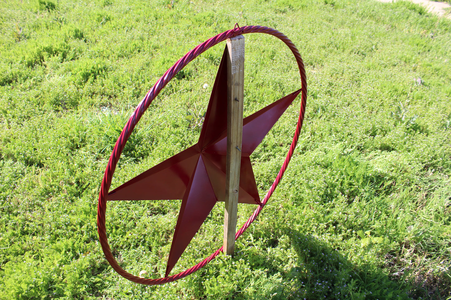 RED HERITAGE BRICK RED STAR BARN STAR METAL LONE STAR TWISTED ROPE RING WESTERN HOME DECOR HANDMADE NEW #EH10751