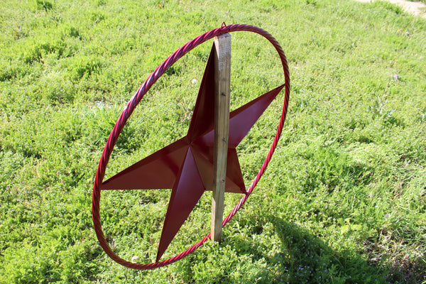 RED HERITAGE BRICK RED STAR BARN STAR METAL LONE STAR TWISTED ROPE RING WESTERN HOME DECOR HANDMADE NEW #EH10751