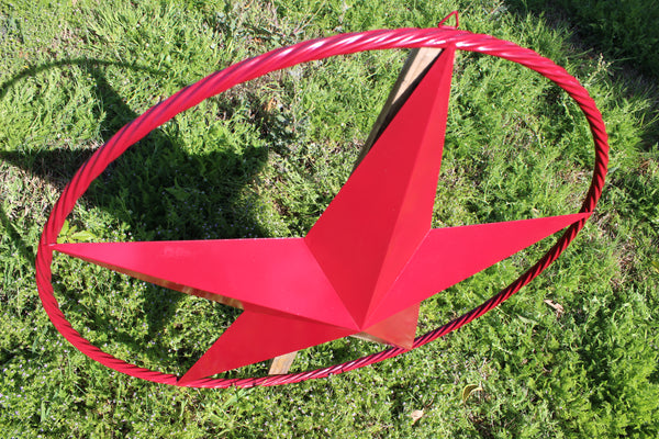 RED HERITAGE BRICK RED STAR BARN STAR METAL LONE STAR TWISTED ROPE RING WESTERN HOME DECOR HANDMADE NEW #EH10751