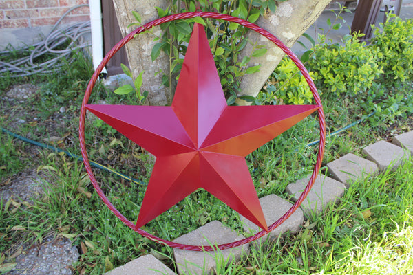 RED HERITAGE BRICK RED STAR BARN STAR METAL LONE STAR TWISTED ROPE RING WESTERN HOME DECOR HANDMADE NEW #EH10751