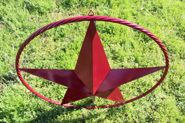 RED HERITAGE BRICK RED STAR BARN STAR METAL LONE STAR TWISTED ROPE RING WESTERN HOME DECOR HANDMADE NEW #EH10751