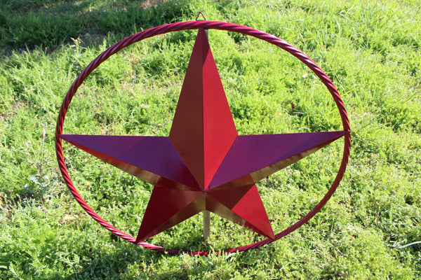 RED HERITAGE BRICK RED STAR BARN STAR METAL LONE STAR TWISTED ROPE RING WESTERN HOME DECOR HANDMADE NEW #EH10751