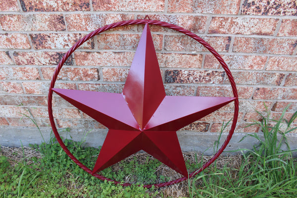 RED HERITAGE BRICK RED STAR BARN STAR METAL LONE STAR TWISTED ROPE RING WESTERN HOME DECOR HANDMADE NEW #EH10751