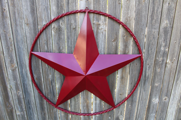 RED HERITAGE BRICK RED STAR BARN STAR METAL LONE STAR TWISTED ROPE RING WESTERN HOME DECOR HANDMADE NEW #EH10751