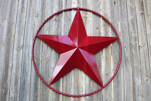 RED HERITAGE BRICK RED STAR BARN STAR METAL LONE STAR TWISTED ROPE RING WESTERN HOME DECOR HANDMADE NEW #EH10751