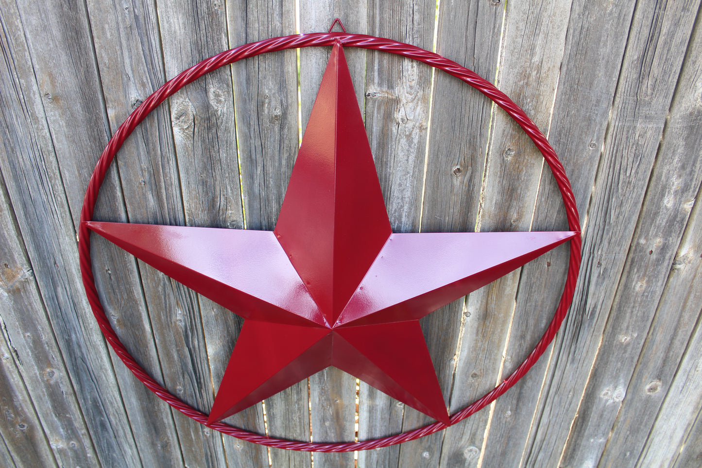 RED HERITAGE BRICK RED STAR BARN STAR METAL LONE STAR TWISTED ROPE RING WESTERN HOME DECOR HANDMADE NEW #EH10751