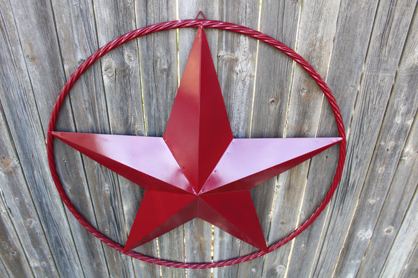 RED HERITAGE BRICK RED STAR BARN STAR METAL LONE STAR TWISTED ROPE RING WESTERN HOME DECOR HANDMADE NEW #EH10751