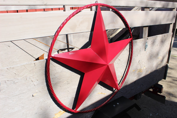 RED HERITAGE BRICK RED STAR BARN STAR METAL LONE STAR TWISTED ROPE RING WESTERN HOME DECOR HANDMADE NEW #EH10751